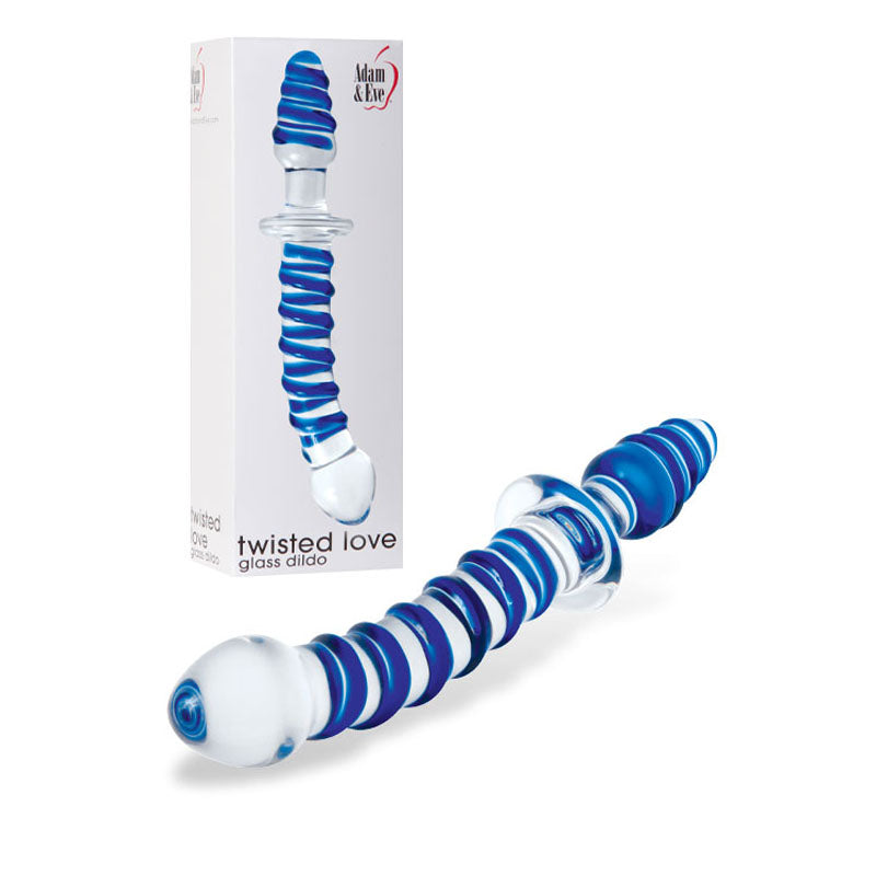 Adam & Eve Twisted Love Glass Dildo - Clear/Blue 24 cm (9.5) Double Ended Glass Dong