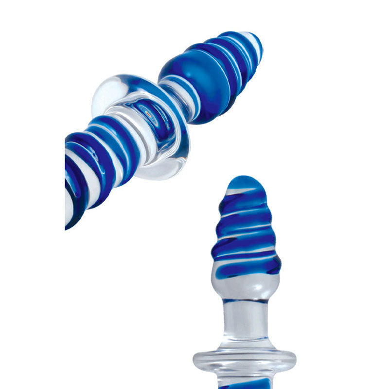 Adam & Eve Twisted Love Glass Dildo - Clear/Blue 24 cm (9.5) Double Ended Glass Dong