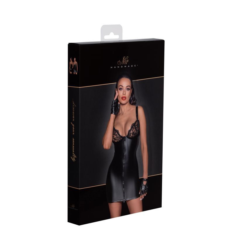 Power Wetlook Mini Dress w Lace Chest & Two Way Zipper-F254-BLK-S