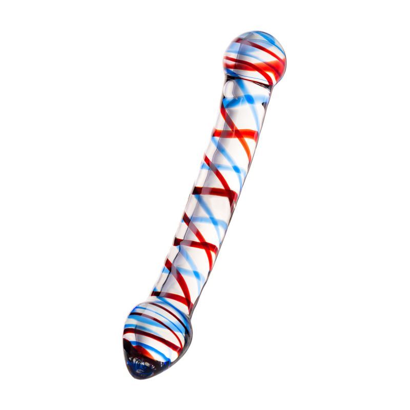 Sexus Glass Dildo Curved Blue/Red 20 cm-912077-BLU