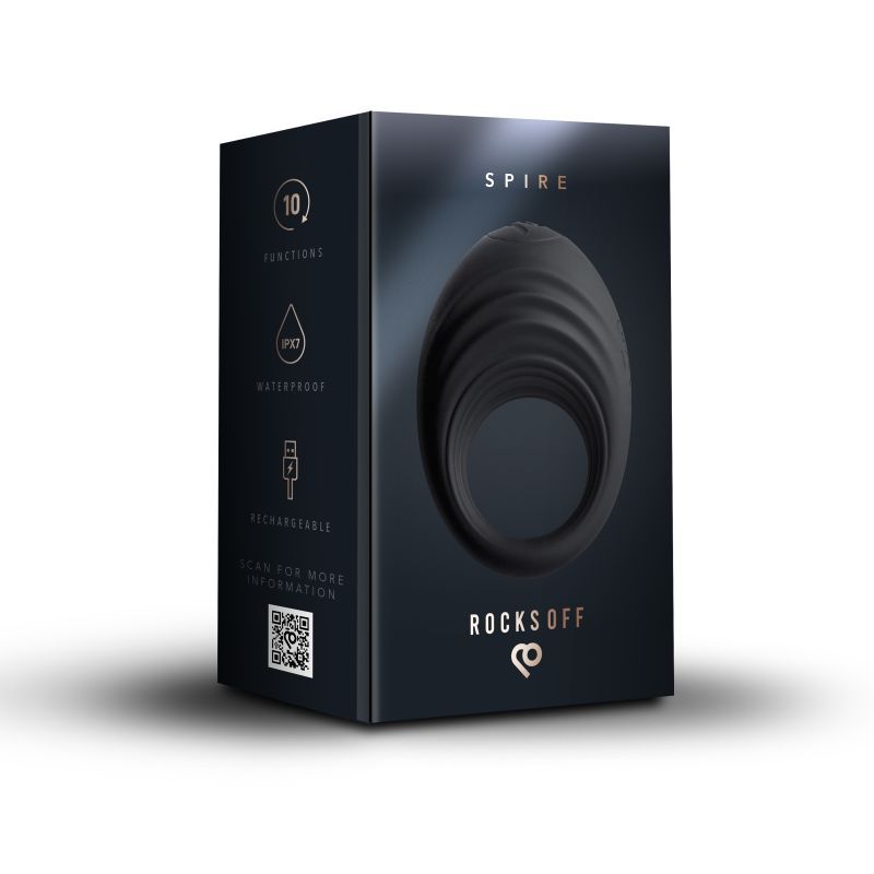 Spire 10 Speed Silicone Vibrating Cock Ring-10SPIREBK