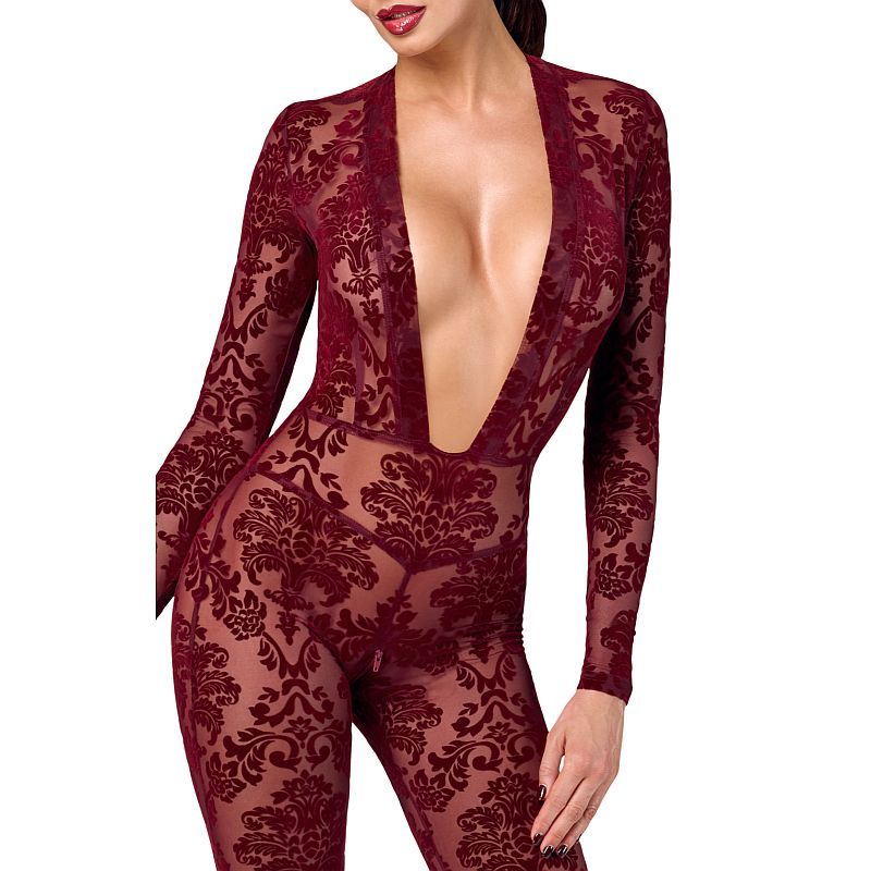 Kink Royal V Neck Catsuit Red-F382-RED-XS