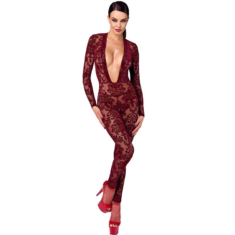 Kink Royal V Neck Catsuit Red-F382-RED-XS