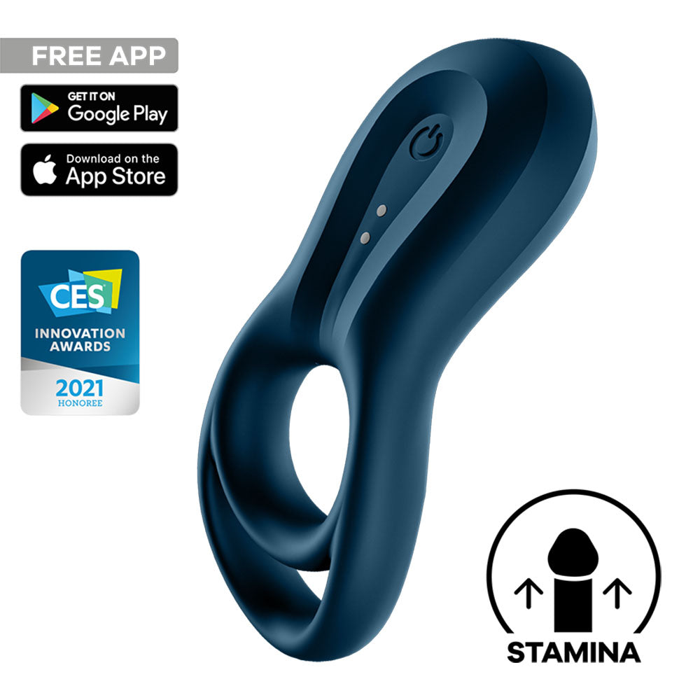 Satisfyer Epic Duo - Navy Blue USB Rechargeable Cock & Balls Ring with App Control - 4009940