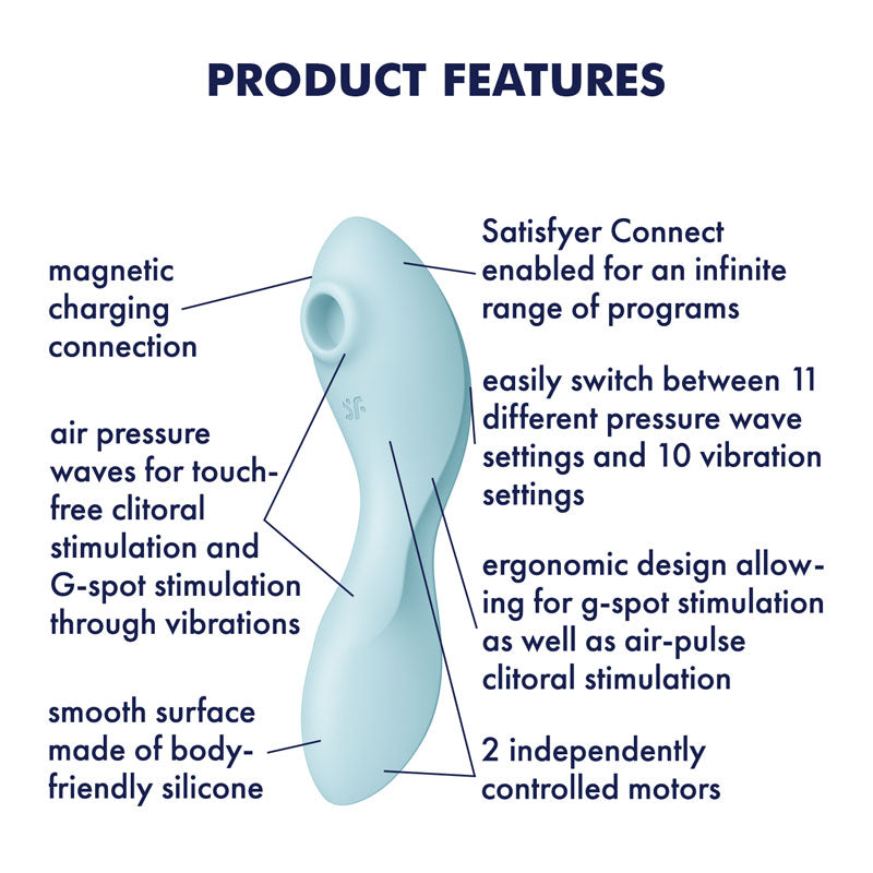 Satisfyer Curvy Trinity 5 - Blue USB Rechargeable Air Pulse Stimulator & Vibrator with App Control - 4036564