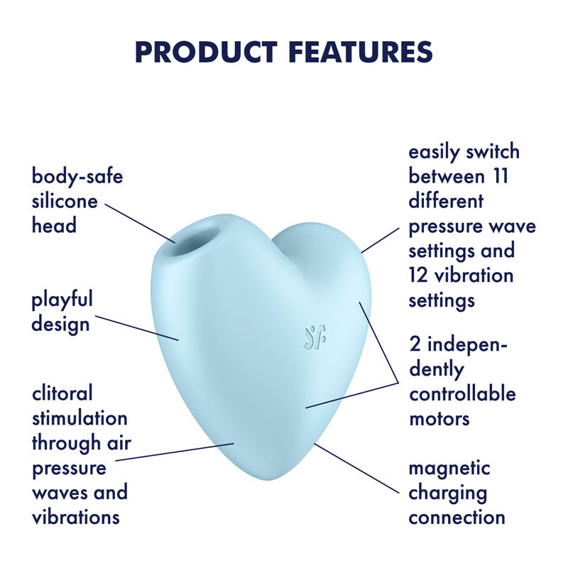 Satisfyer Cutie Heart - Blue - Blue USB Rechargeable Air Pulsation Stimulator with Vibration - 4037271