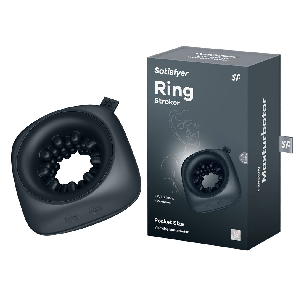 Satisfyer Ring Stroker - Black USB Rechargeable Vibrating Masturbator - 4064734