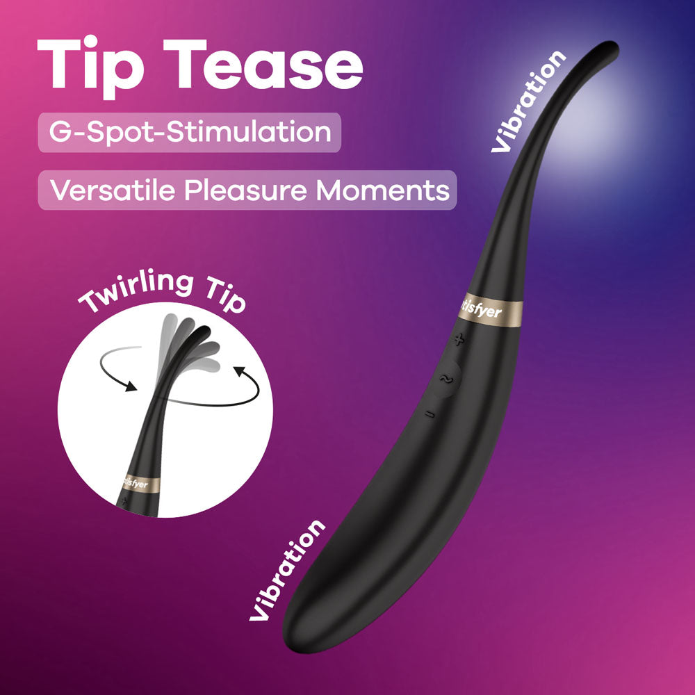 Satisfyer Tip Tease - Black - Black USB Rechargeable Vibrator with Twirling Tip-4082363