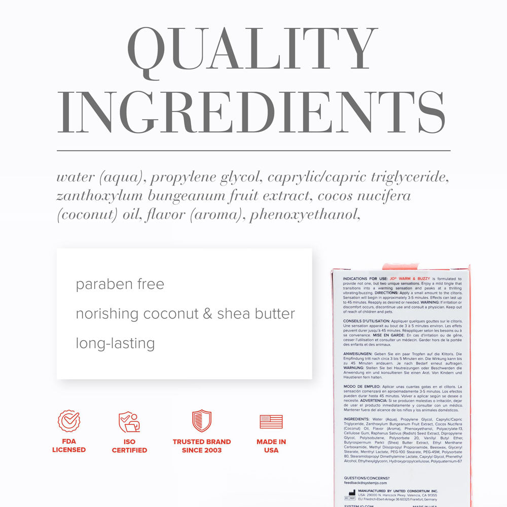 JO Warm & Buzzy Clitoral Stimulant - 10 mL - Warming Clitoral Stimulation Gel - 10 ml Tube-41216