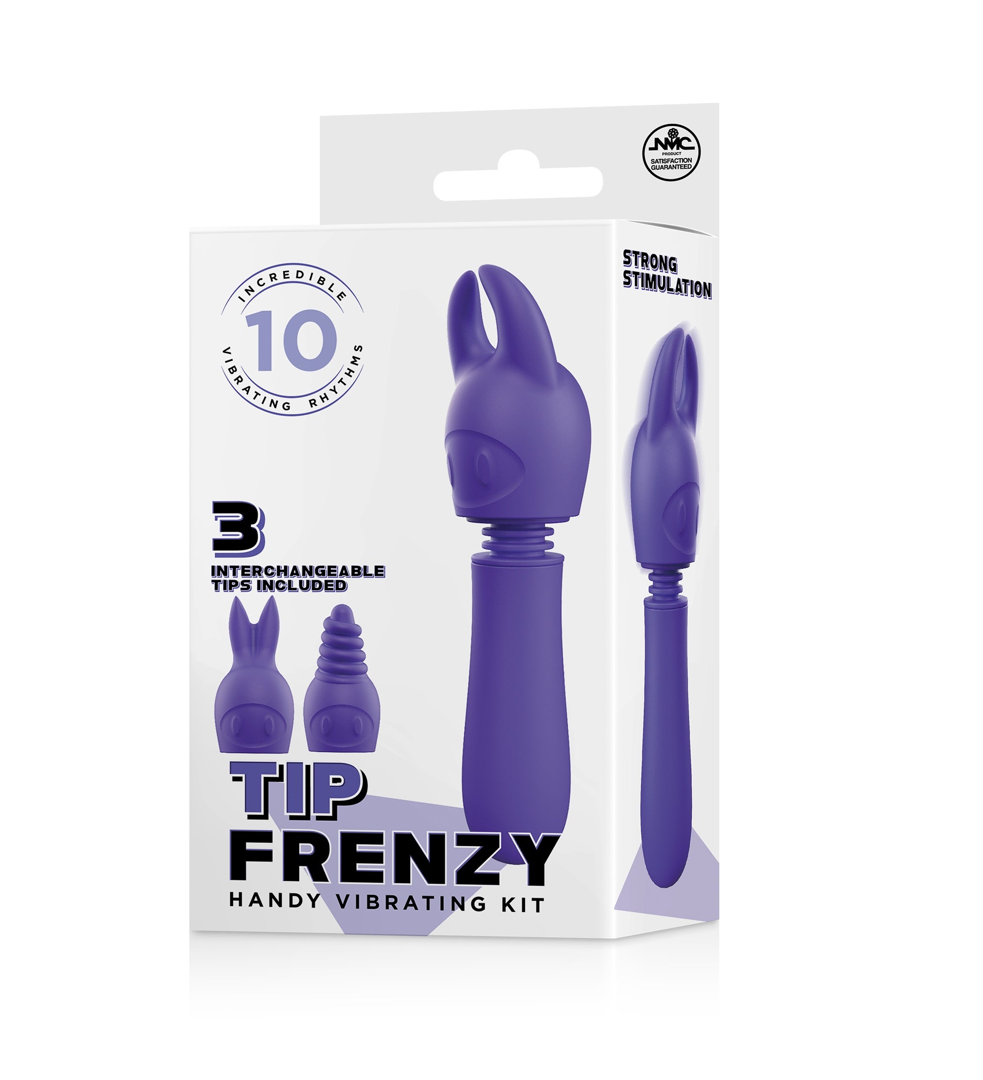 TIP FRENZY SILICONE VIBE WITH 3 INTERCHANGEABLE TIPS - PURPLE