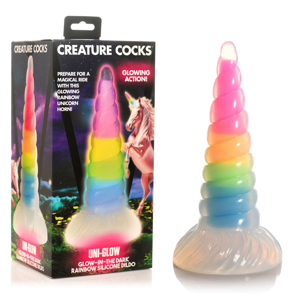 Creature Cocks Uni-Glow - Glow in Dark Rainbow 19.5 cm Unicorn Fantasy Dildo - AH310