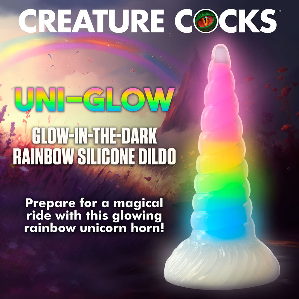 Creature Cocks Uni-Glow - Glow in Dark Rainbow 19.5 cm Unicorn Fantasy Dildo - AH310