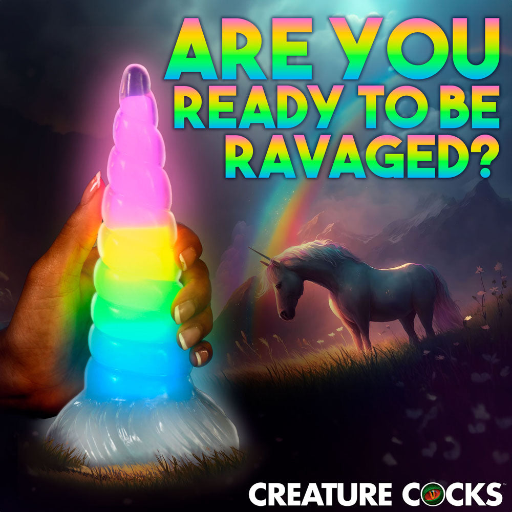 Creature Cocks Uni-Glow - Glow in Dark Rainbow 19.5 cm Unicorn Fantasy Dildo - AH310