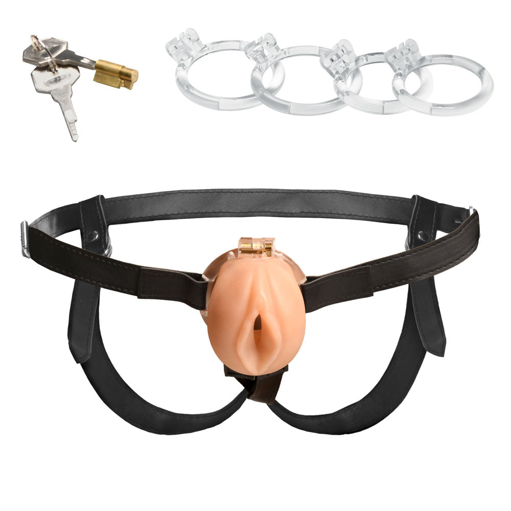 Master Series Pussy Chastity Cage - Light - Flesh Chastity Cage Set - AH712-LIGHT