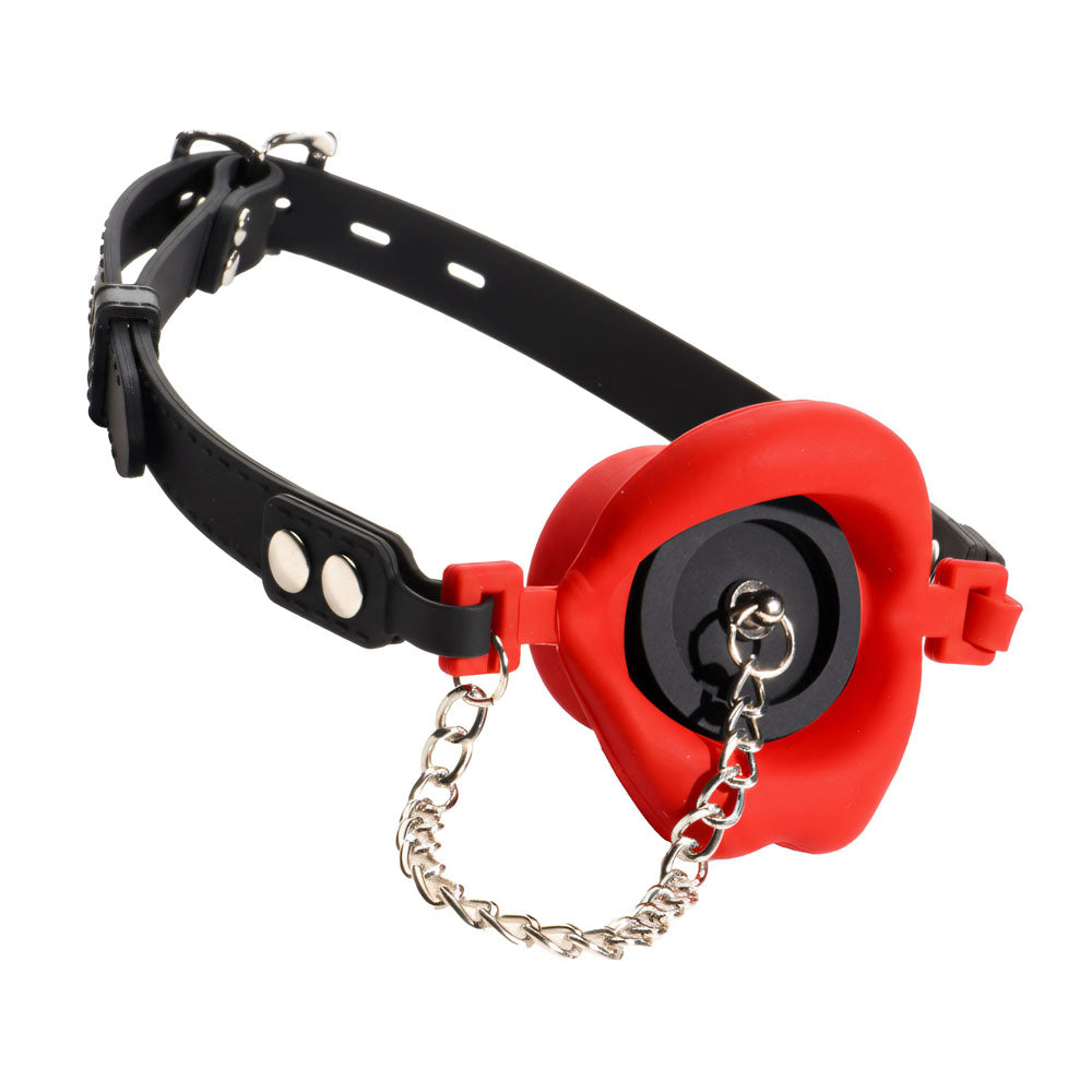 Master Series Plugged - Red Lips Silicone Feeding Mouth Gag - AH980-RED
