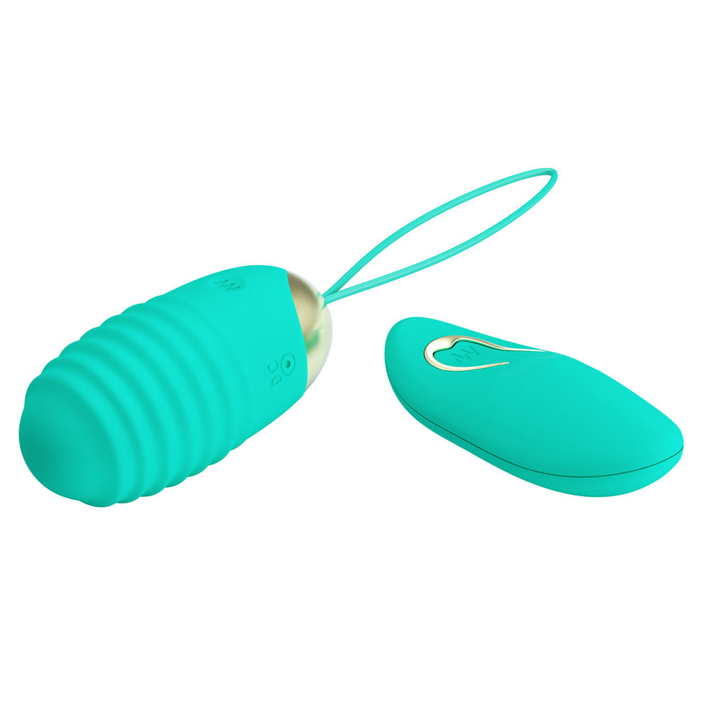 Party Up IAN Remote Egg - Teal - Teal USB Rechargeable Vibrating Egg with Wireless Remote-BI-014362W-3A4-PU