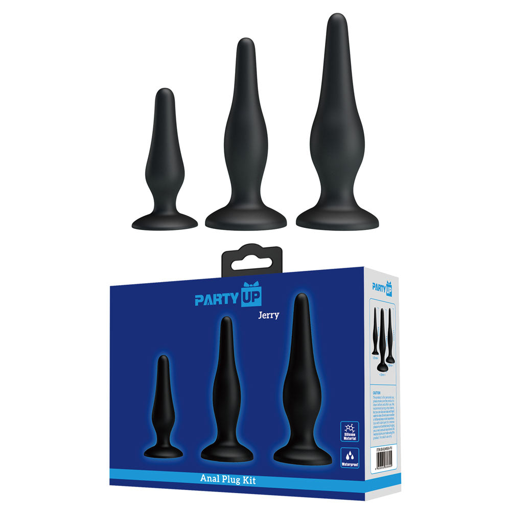 Party Up JERRY Butt Plug Set - Black Butt Plugs - Set of 3 Sizes-BI-014456H-PU