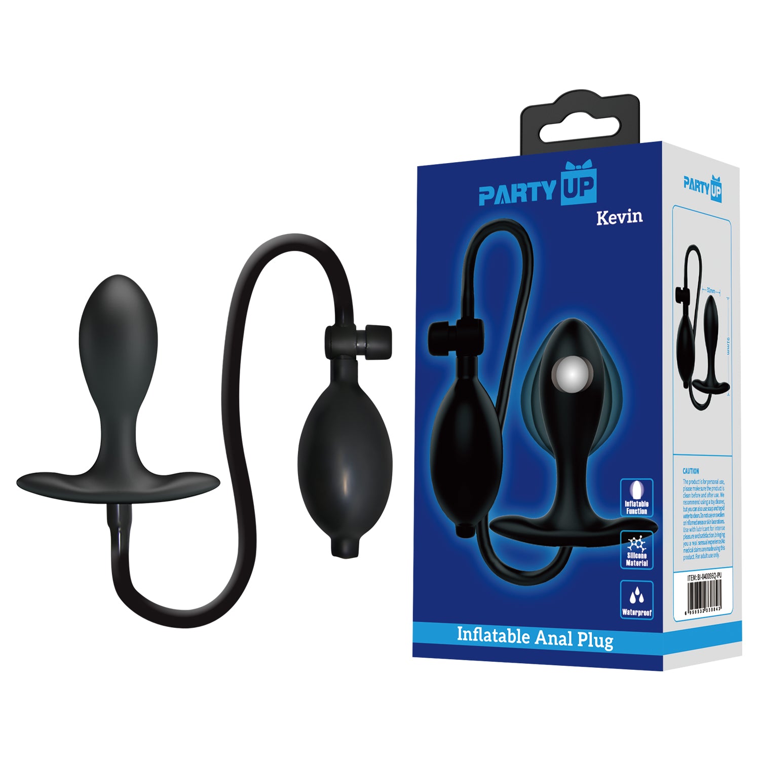 Party Up KEVIN Inflatable Butt Plug - Black 9.1 cm Inflatable Butt Plug-BI-040096Q-PU