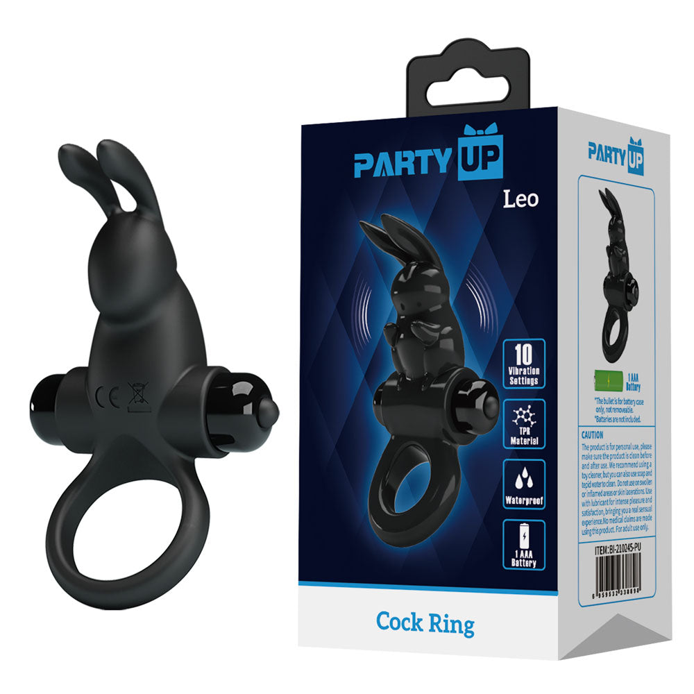 Party Up LARRY Vibrating Cock Ring - Black Vibrating Cock Ring-BI-210204-PU