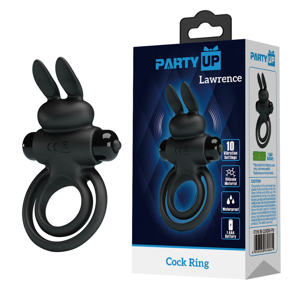 Party Up LAWRENCE Vibrating Cock Ring - Black Vibrating Cock & Balls Ring-BI-210206-PU