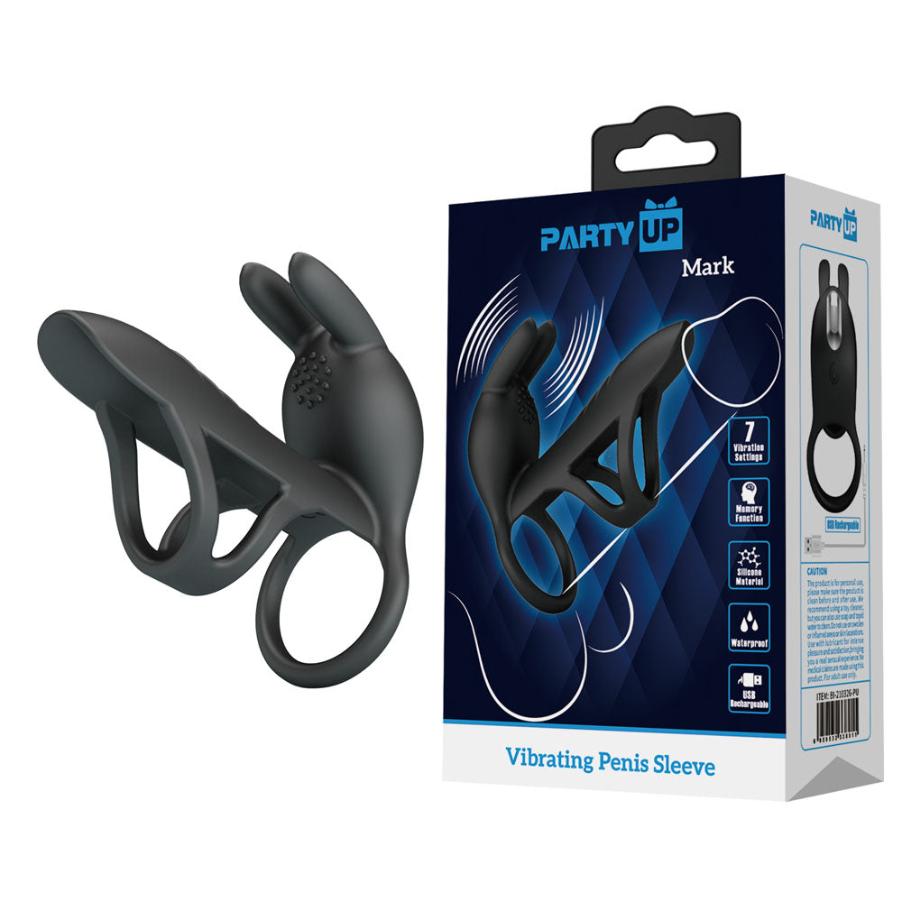 Party Up MARK Vibrating Penis Sleeve - Black USB Rechargeable Vibrating Cock Sleeve-BI-210326-PU