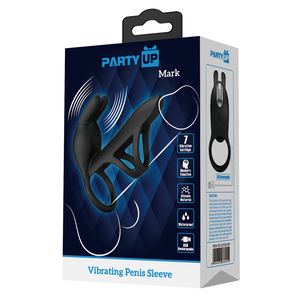 Party Up MARK Vibrating Penis Sleeve - Black USB Rechargeable Vibrating Cock Sleeve-BI-210326-PU