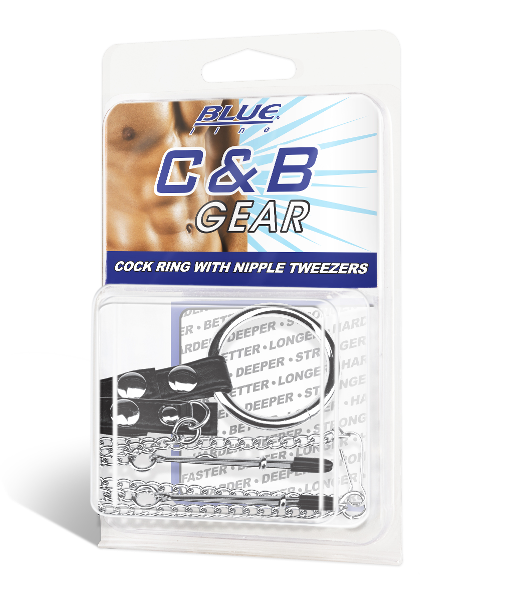 Blue Line COCK RING WITH NIPPLE TWEEZERS