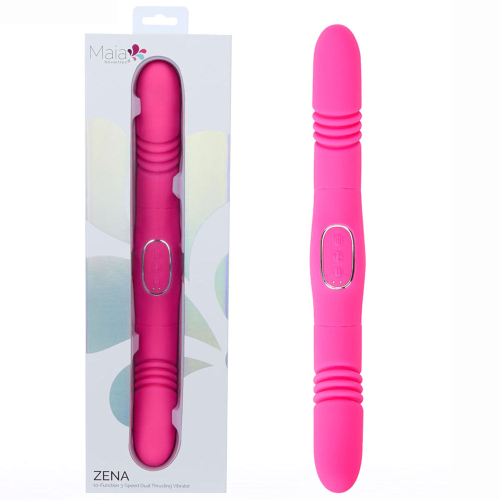 Maia ZENA - Pink - Pink 35.5 cm USB Rechargeable Dual Thrusting Double Ended Vibrator-BO-25-07-PINK