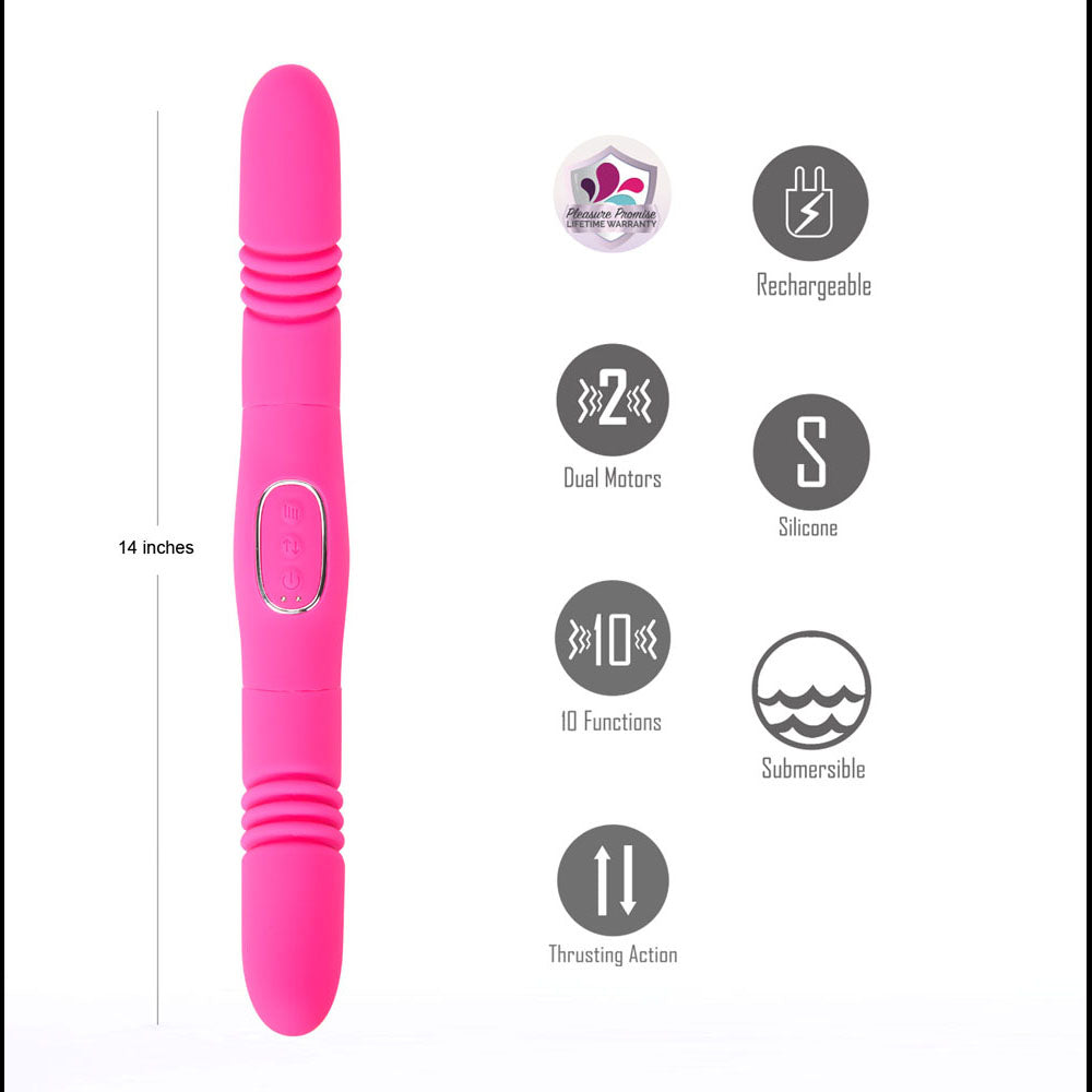 Maia ZENA - Pink - Pink 35.5 cm USB Rechargeable Dual Thrusting Double Ended Vibrator-BO-25-07-PINK