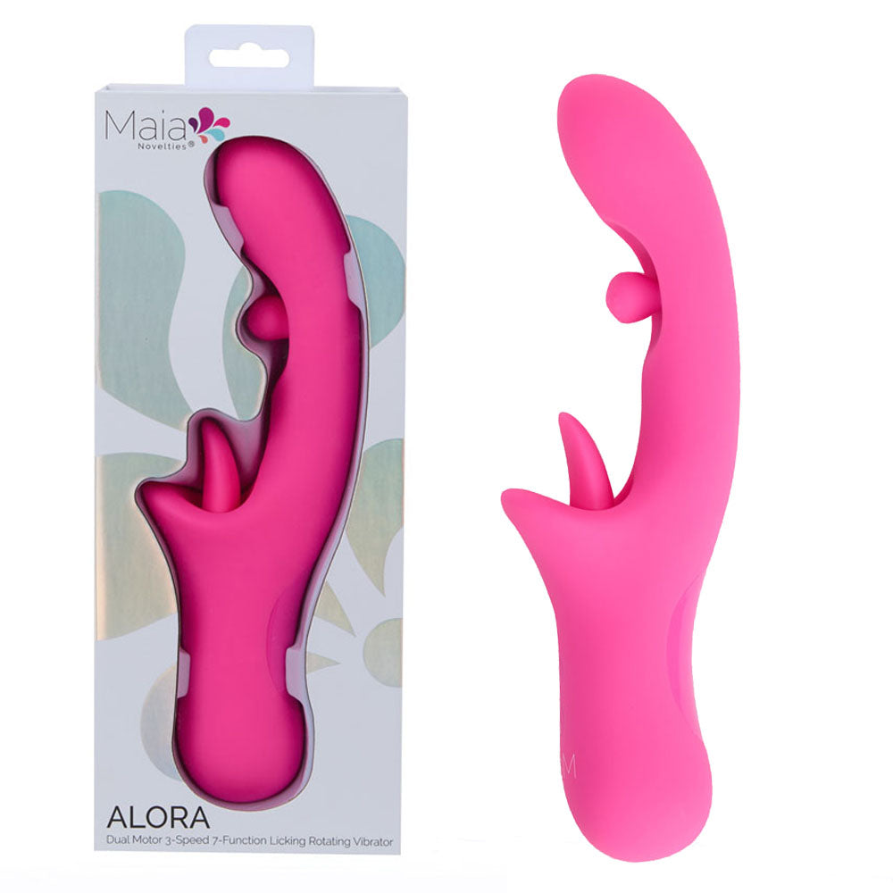 Maia ALORA - Pink 24.1 cm USB Rechargeable Rotating & Licking Vibrator-BO-25-10-PINK