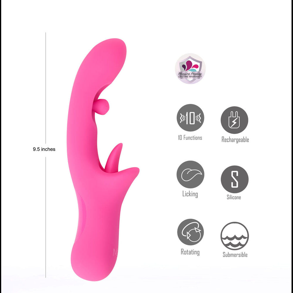 Maia ALORA - Pink 24.1 cm USB Rechargeable Rotating & Licking Vibrator-BO-25-10-PINK
