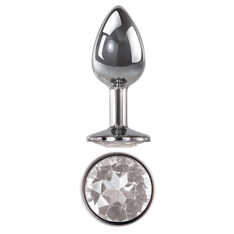 Adam & Eve Clear Gem Anal Plug - Medium - Metallic 8.2 cm Medium Butt Plug with Clear Gem Base - C656 2468