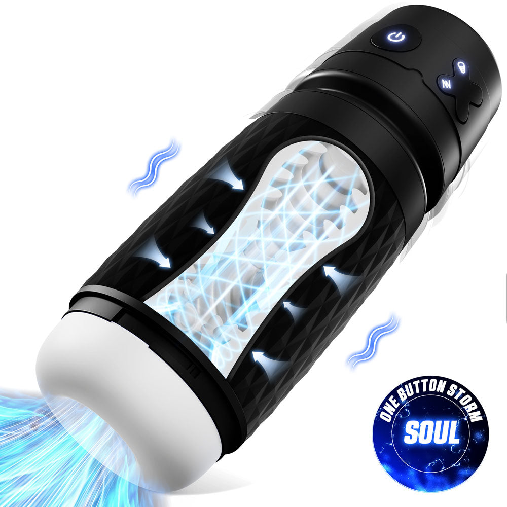 CyberSkin The Warrior - Black USB Rechargeable Sucking & Vibrating Auto Masturbator - CS-BW-BLK