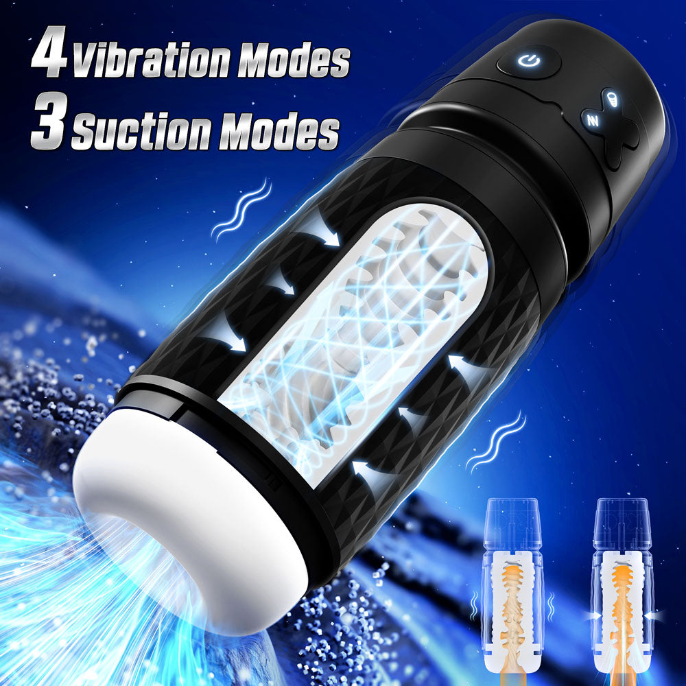 CyberSkin The Warrior - Black USB Rechargeable Sucking & Vibrating Auto Masturbator - CS-BW-BLK
