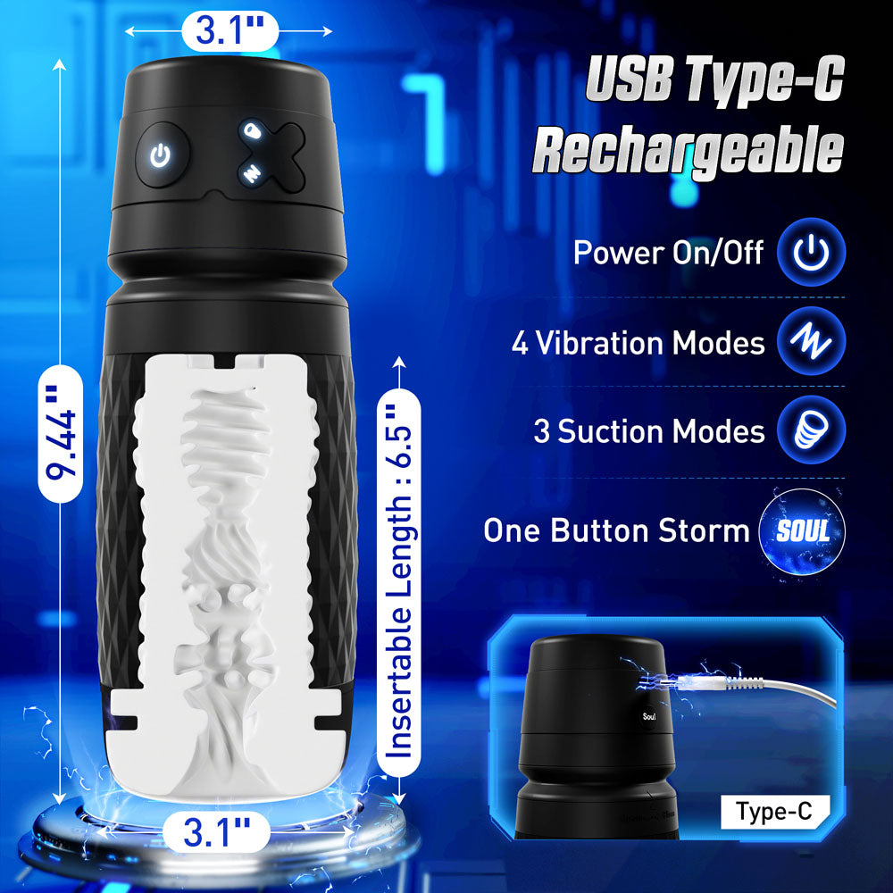 CyberSkin The Warrior - Black USB Rechargeable Sucking & Vibrating Auto Masturbator - CS-BW-BLK