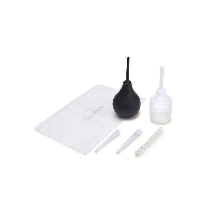 CleanScene 7 Piece Anal Douche Set with Flexible Tip Head - 225 ml Capacity with Free Travel Douche Included - CS104