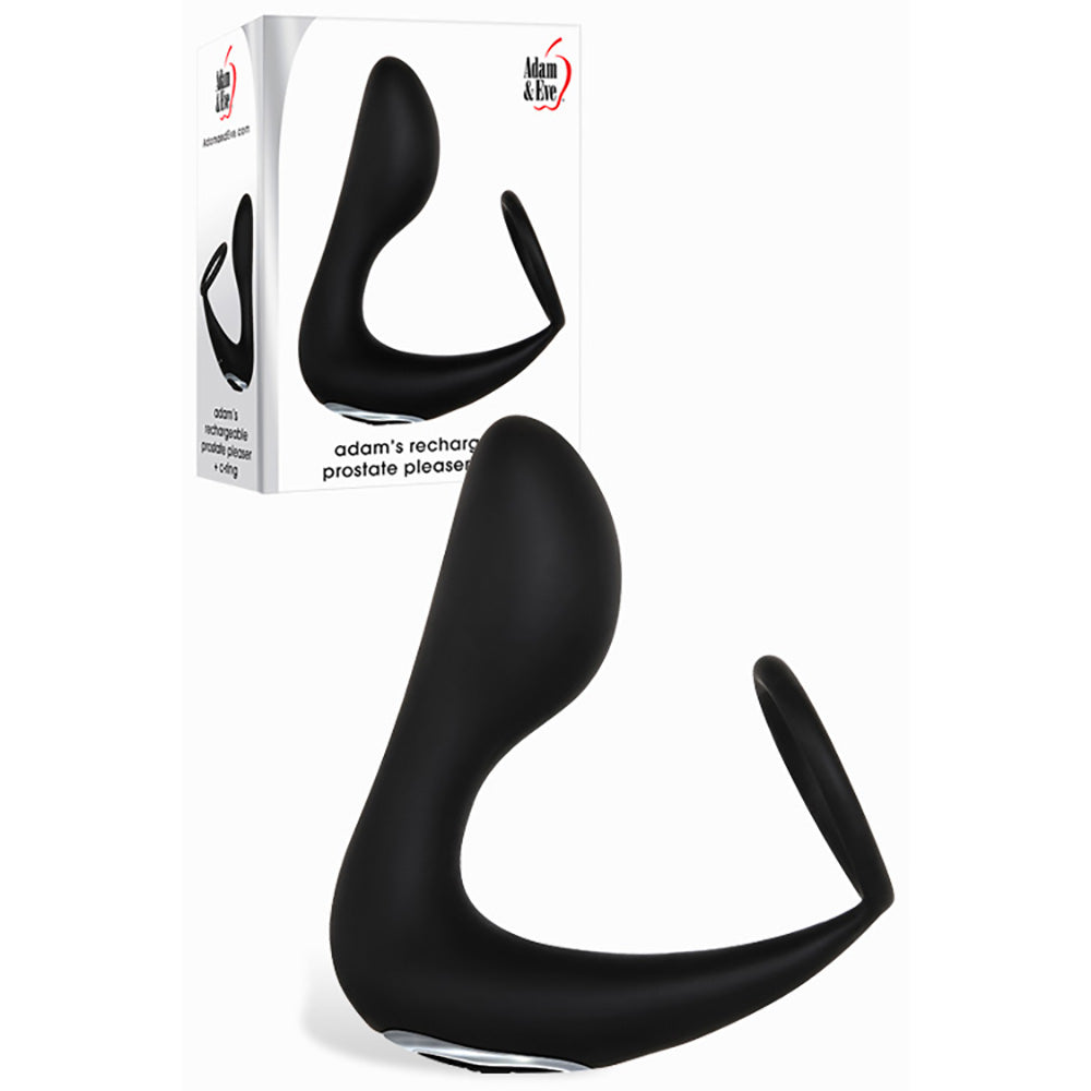 Adam & Eve Adams Rechargeable Prostate Pleaser & C-Ring - Black USB Rechargeable Anal Plug with