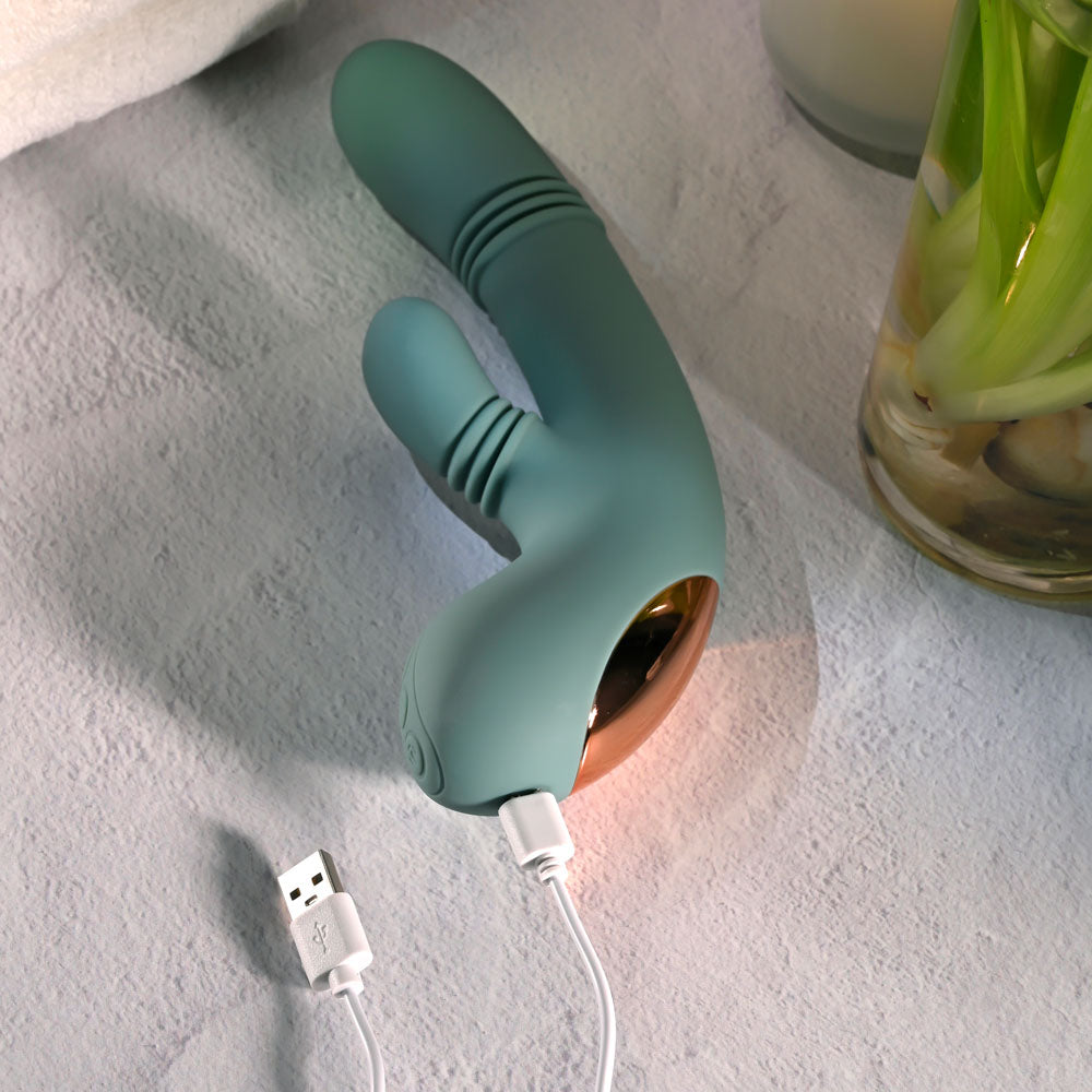 Evolved RUB ME TENDER - Green USB Rechargeable Gyrating & Thrusting Rabbit Vibrator