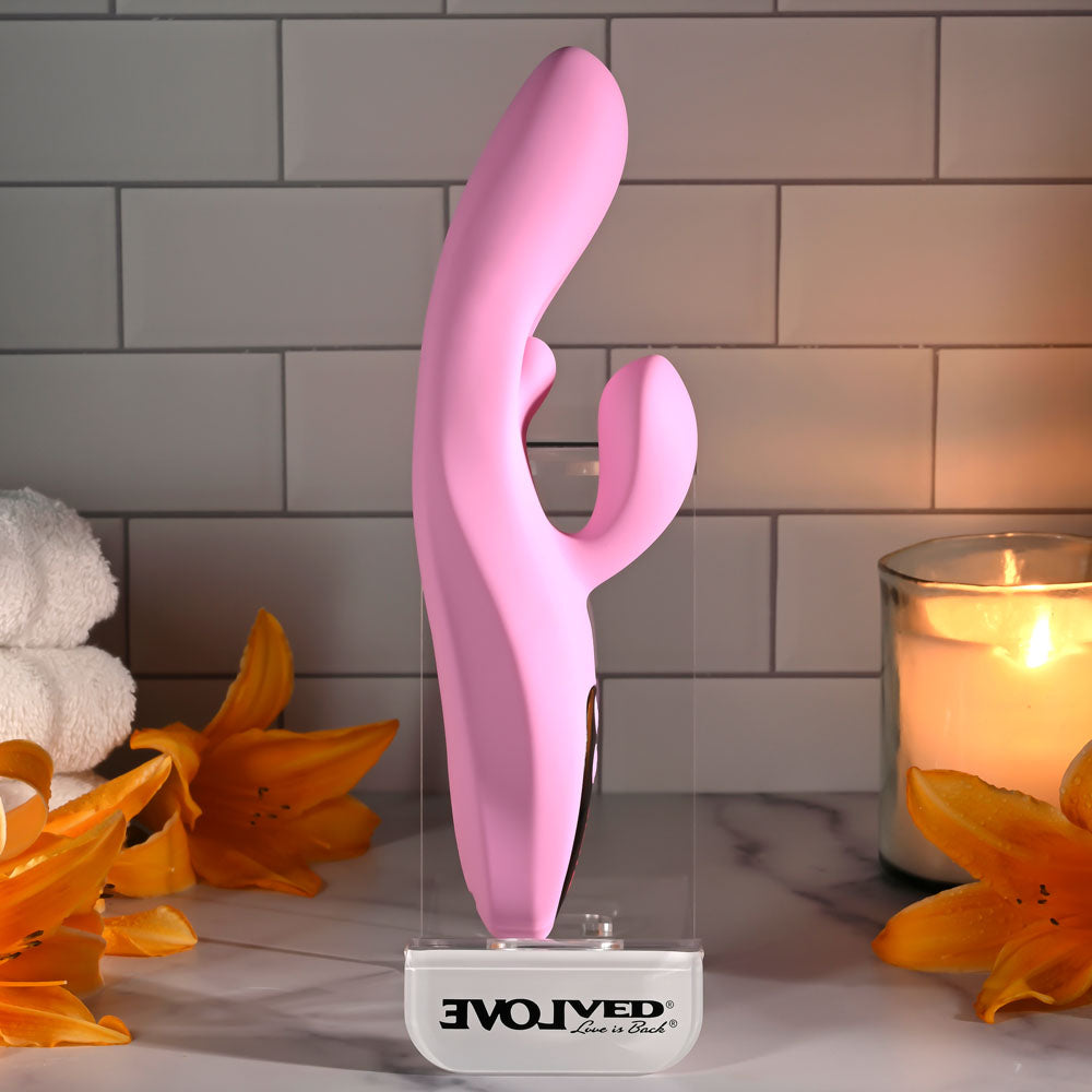 Evolved PUSH THE BUTTON - Pink 23.5 cm USB Rechargeable Rabbit Vibrator with G-Spot Bud - EN-RS-7159-2
