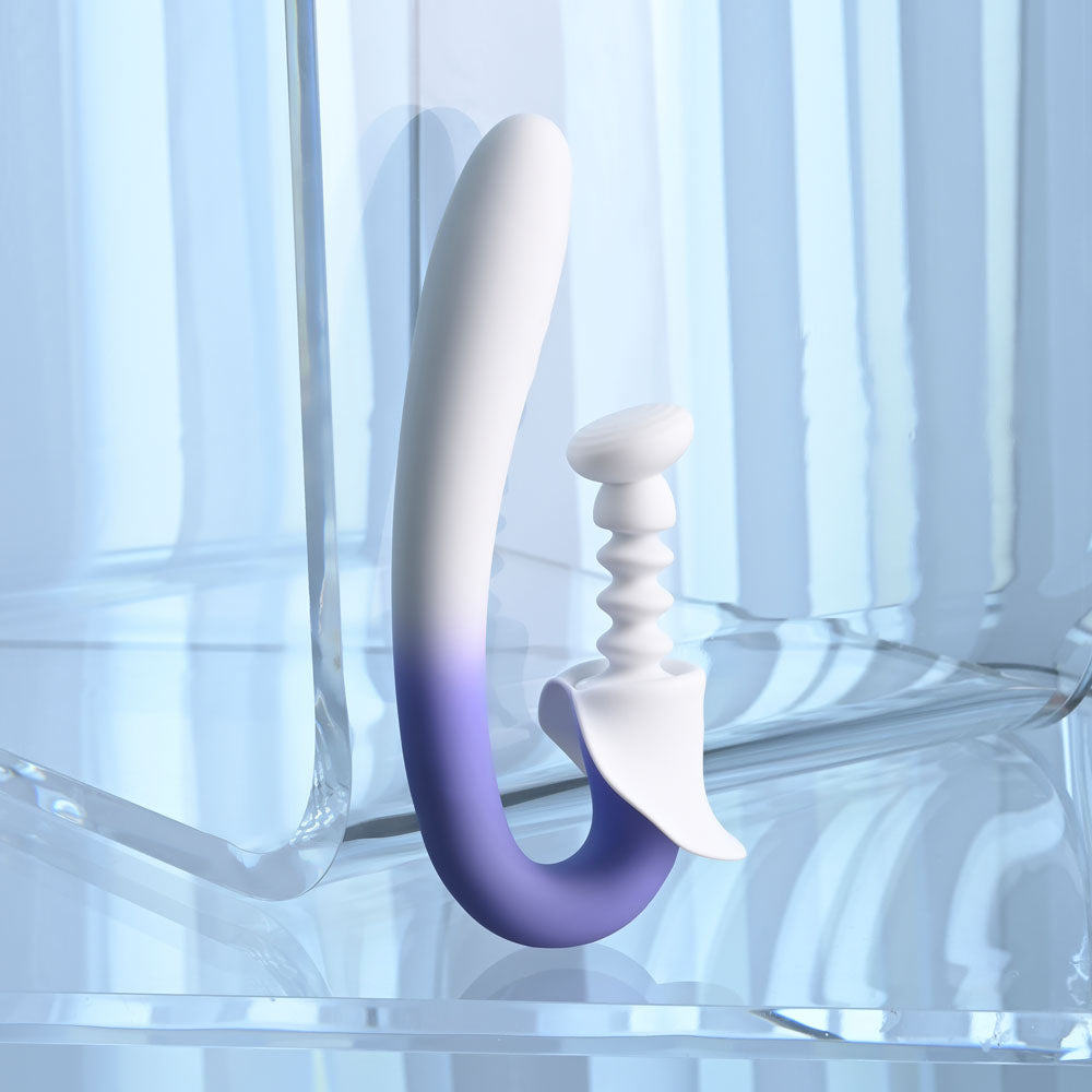 Evolved SPRING LOADED - White/Purple 23 cm USB Rechargeable Multi-Tapping Vibrator - EN-RS-7210-2