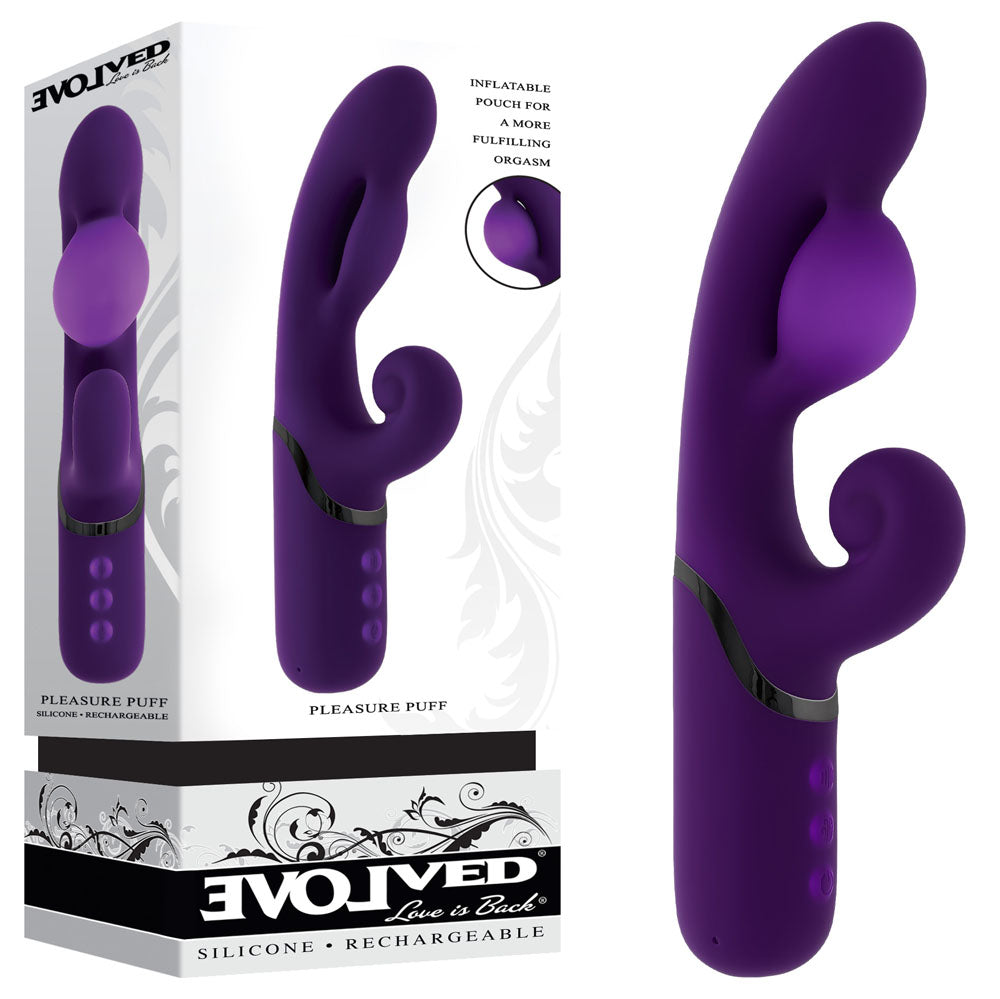 Evolved PLEASURE PUFF - Purple 24.1 cm USB Rechargeable Inflatable Rabbit Vibrator-EN-RS-7234-2