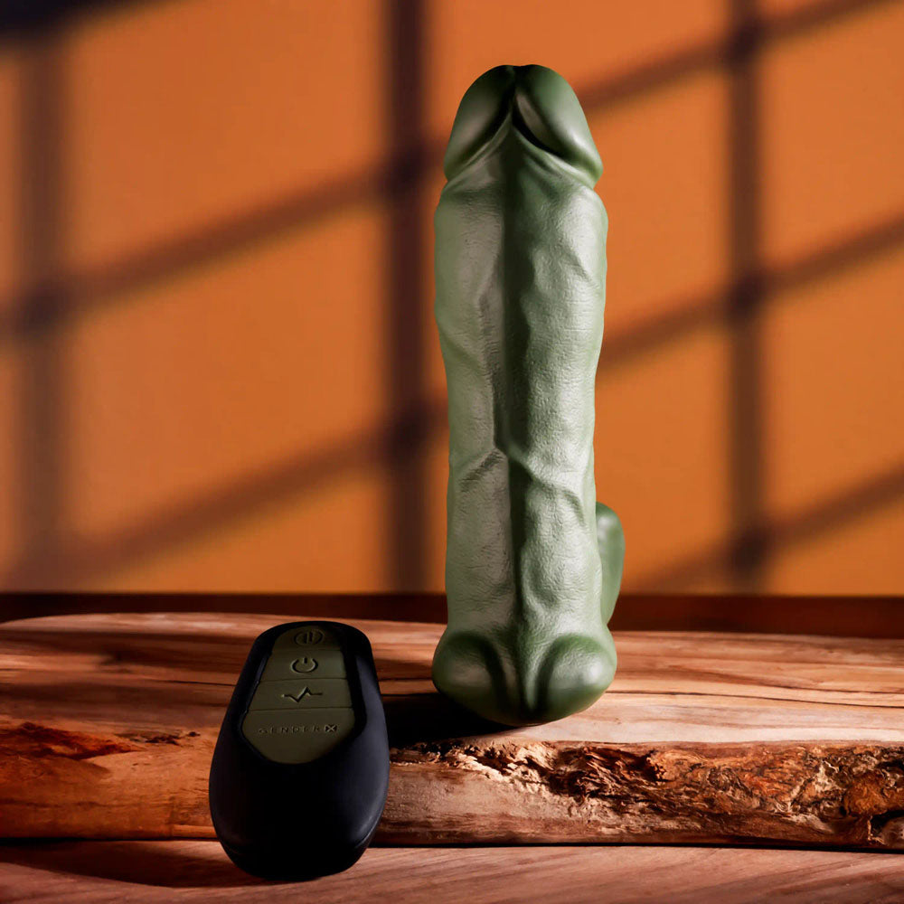 Gender X THE HUNK - Green 15.2 cm USB Rechargeable Thrusting Vibrator with Remote-GX-RS-5568-2