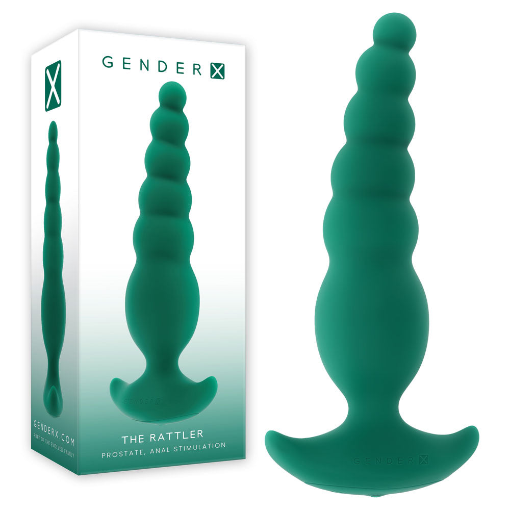 Gender X THE RATTLER - Green 17 cm USB Rechargeable Vibrating and Twirling Anal Plug - GX-RS-7357-2