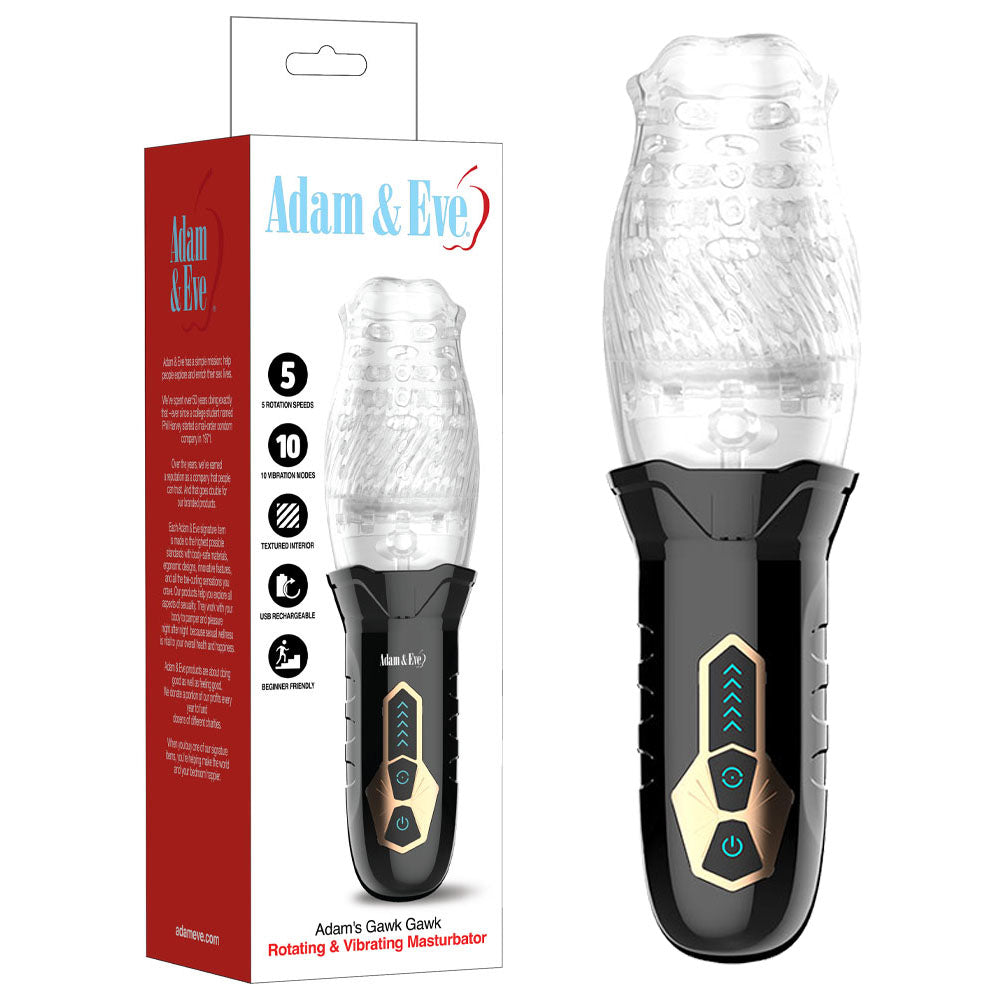 Adam & Eve Adams Gawk Gawk - Clear USB Rechargeable Rotating Masturbator