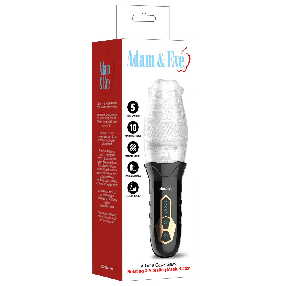 Adam & Eve Adams Gawk Gawk - Clear USB Rechargeable Rotating Masturbator