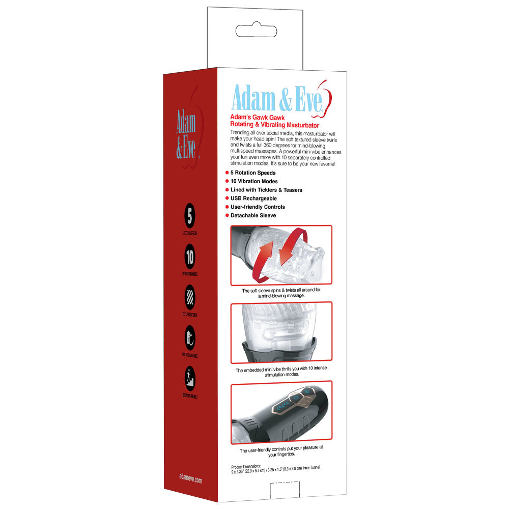 Adam & Eve Adams Gawk Gawk - Clear USB Rechargeable Rotating Masturbator