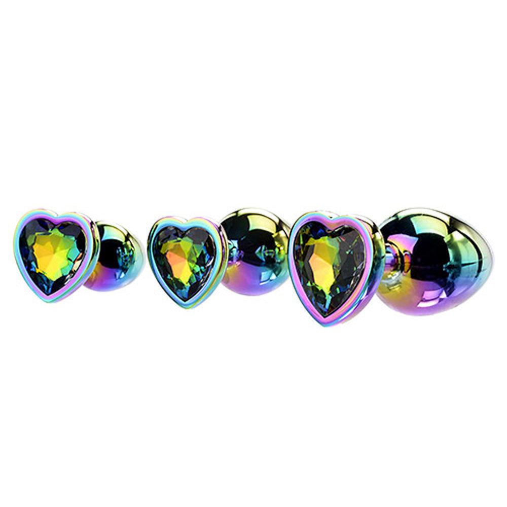 Adam & Eve RAINBOW HEART GEM ANAL TRAINING SET - Multicoloured Metal Anal Plugs with Gem Bases - Set of 3 Sizes-I480 9000