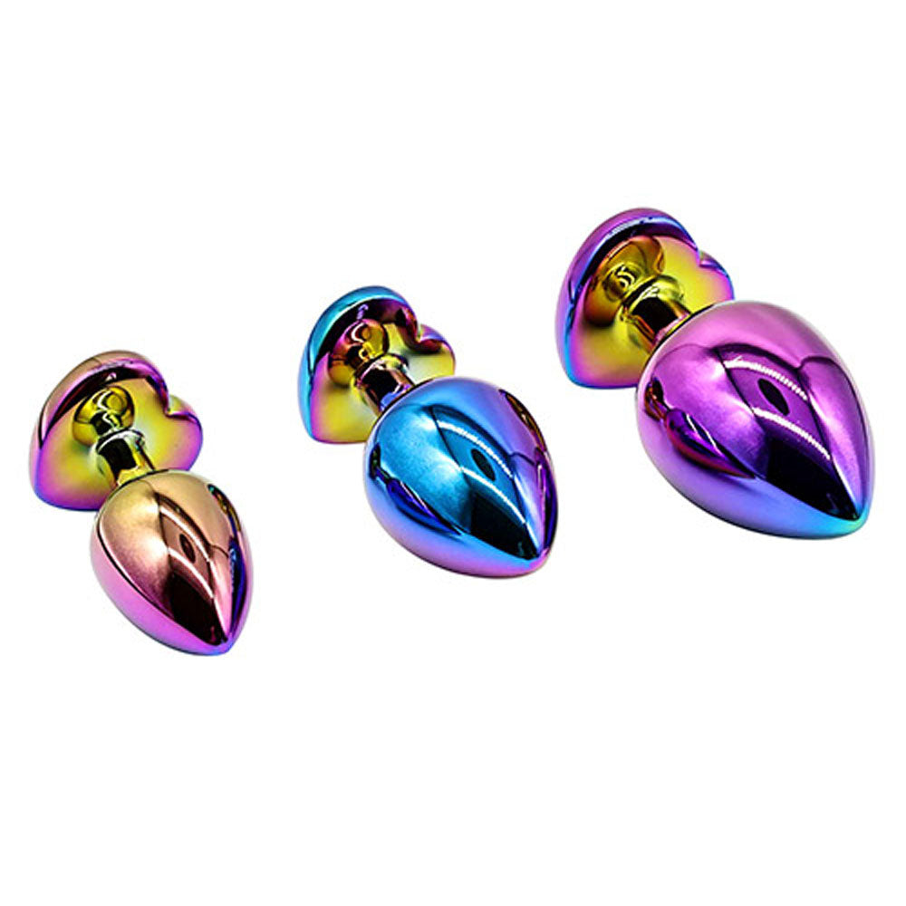 Adam & Eve RAINBOW HEART GEM ANAL TRAINING SET - Multicoloured Metal Anal Plugs with Gem Bases - Set of 3 Sizes-I480 9000