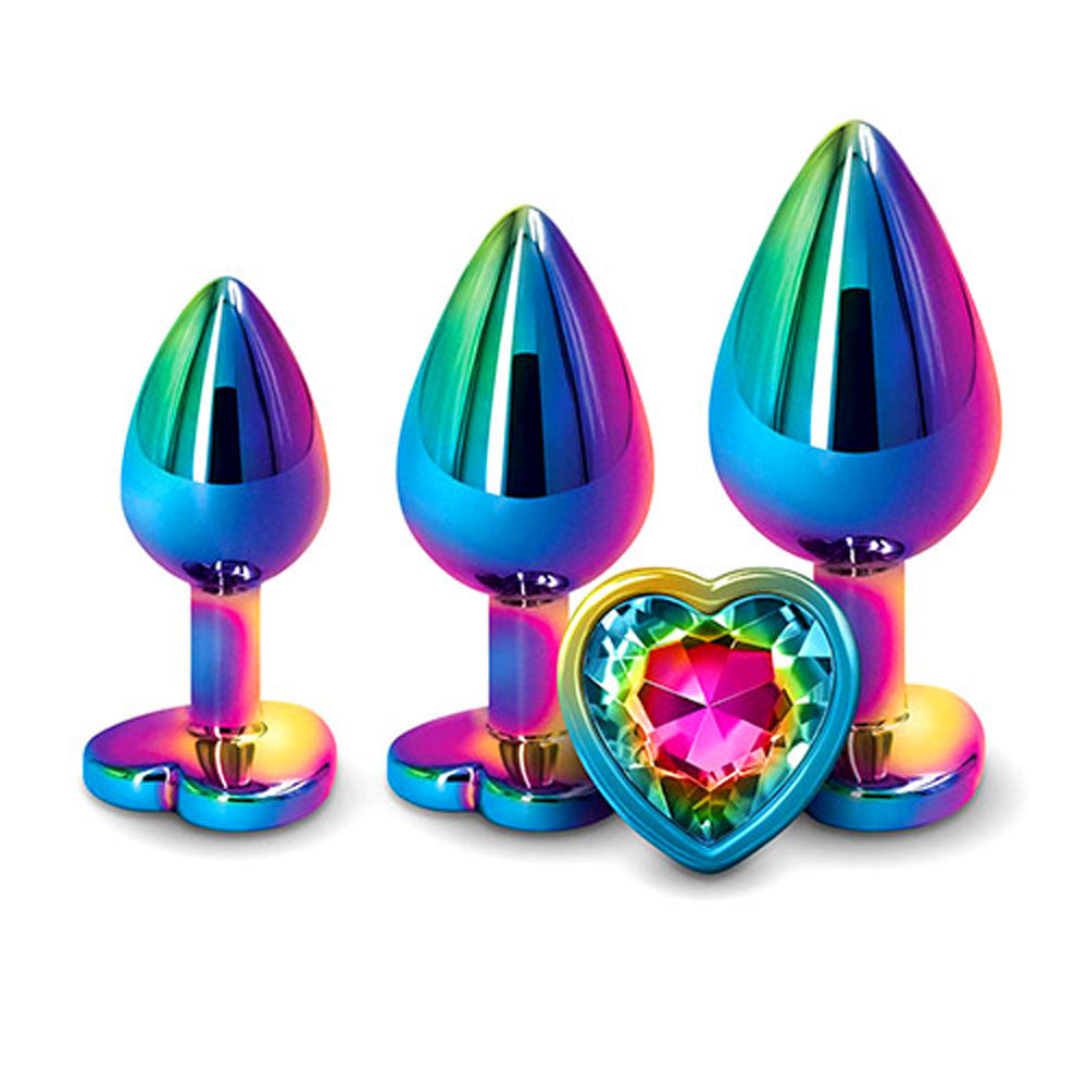 Adam & Eve RAINBOW HEART GEM ANAL TRAINING SET - Multicoloured Metal Anal Plugs with Gem Bases - Set of 3 Sizes-I480 9000