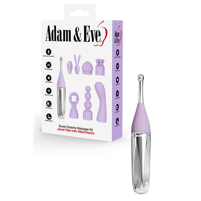 Adam & Eve SWEET DREAMS MASSAGER KIT - Lavender USB Rechargeable Point Stimulator with 8 Interc